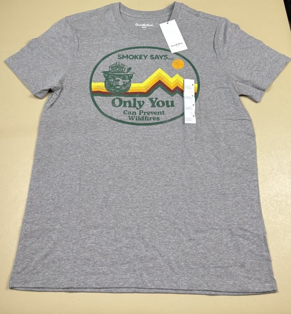 Goodfellow Smokey Bear Graphic Tee Gray Only You Wildfires Mens M NWT